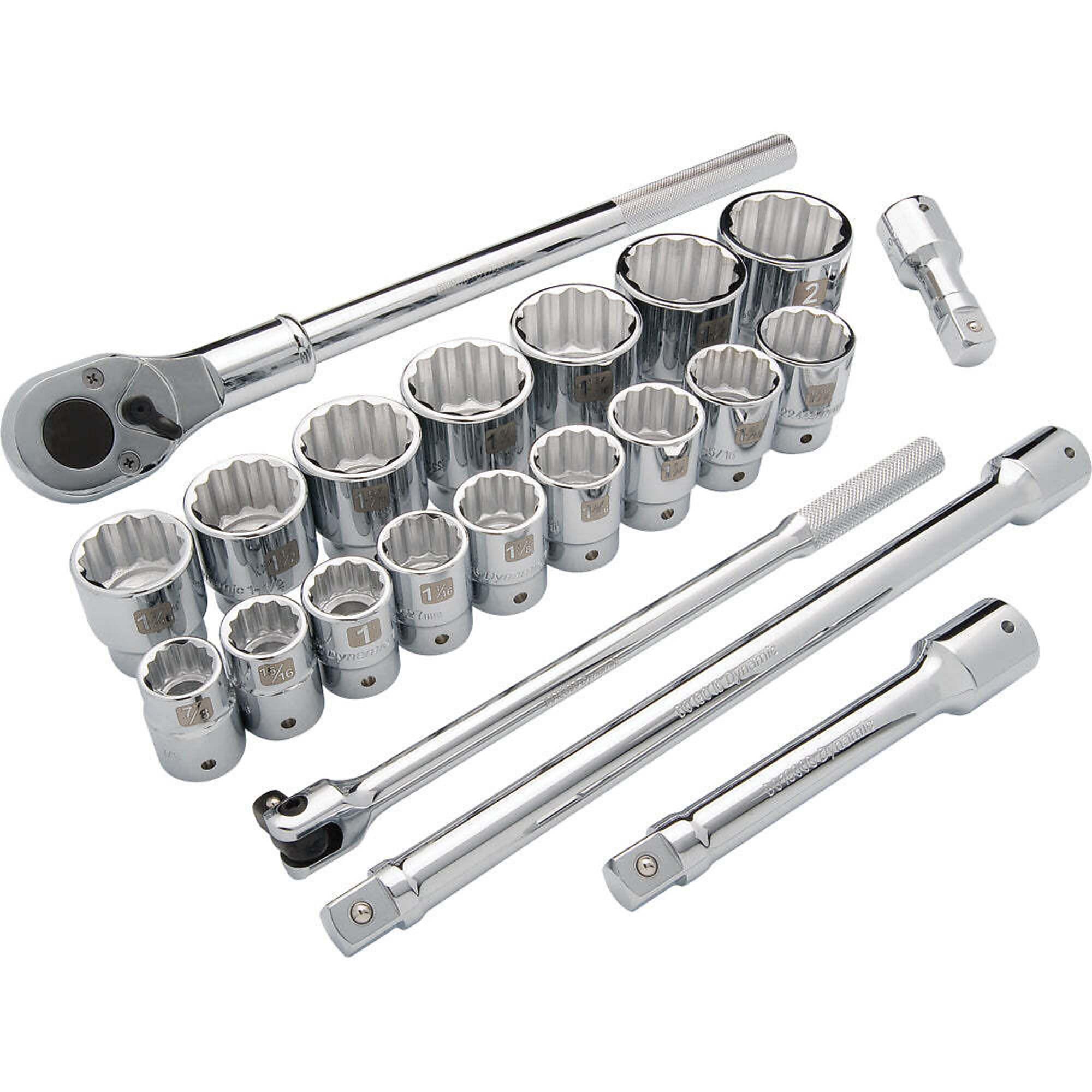 Dynamic Tools 3/4" Drive 21 Piece 12 Point, Standard Length, SAE Socket Set, 7/8" - 2"